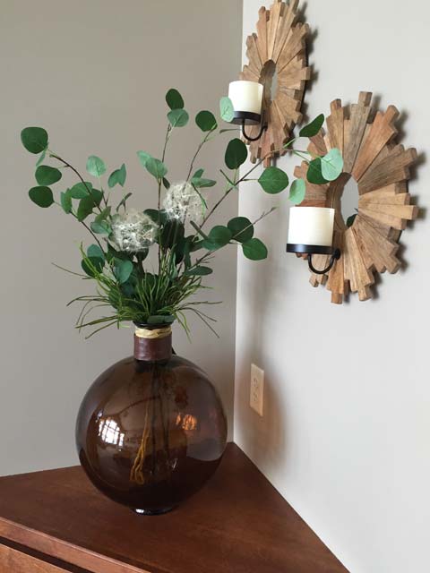 Greens and whites in brown vace